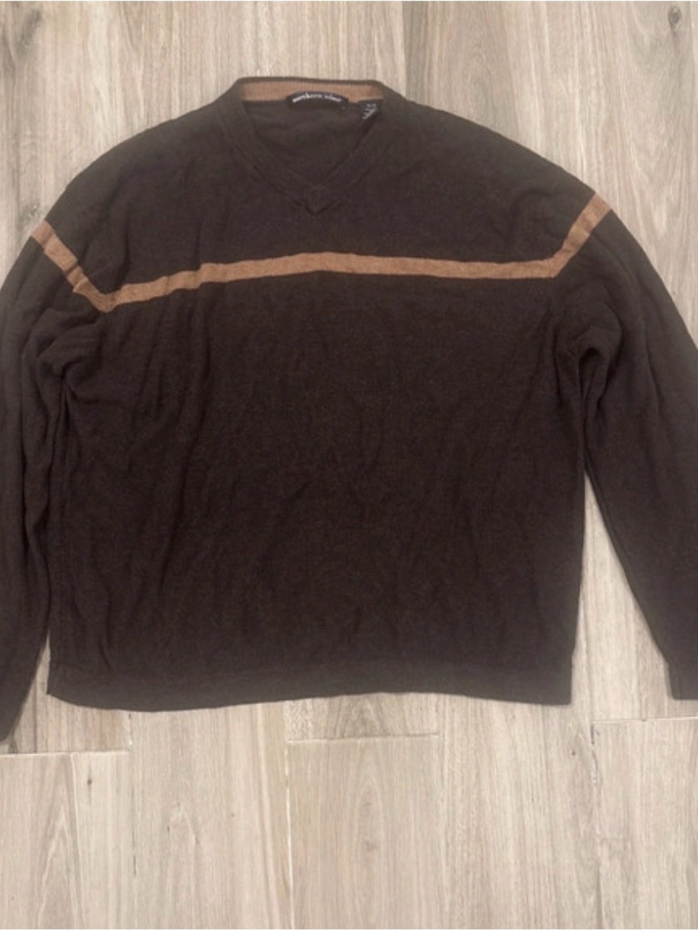 Men's V-Neck Brown Sweater with Tan Shoulder Stripe